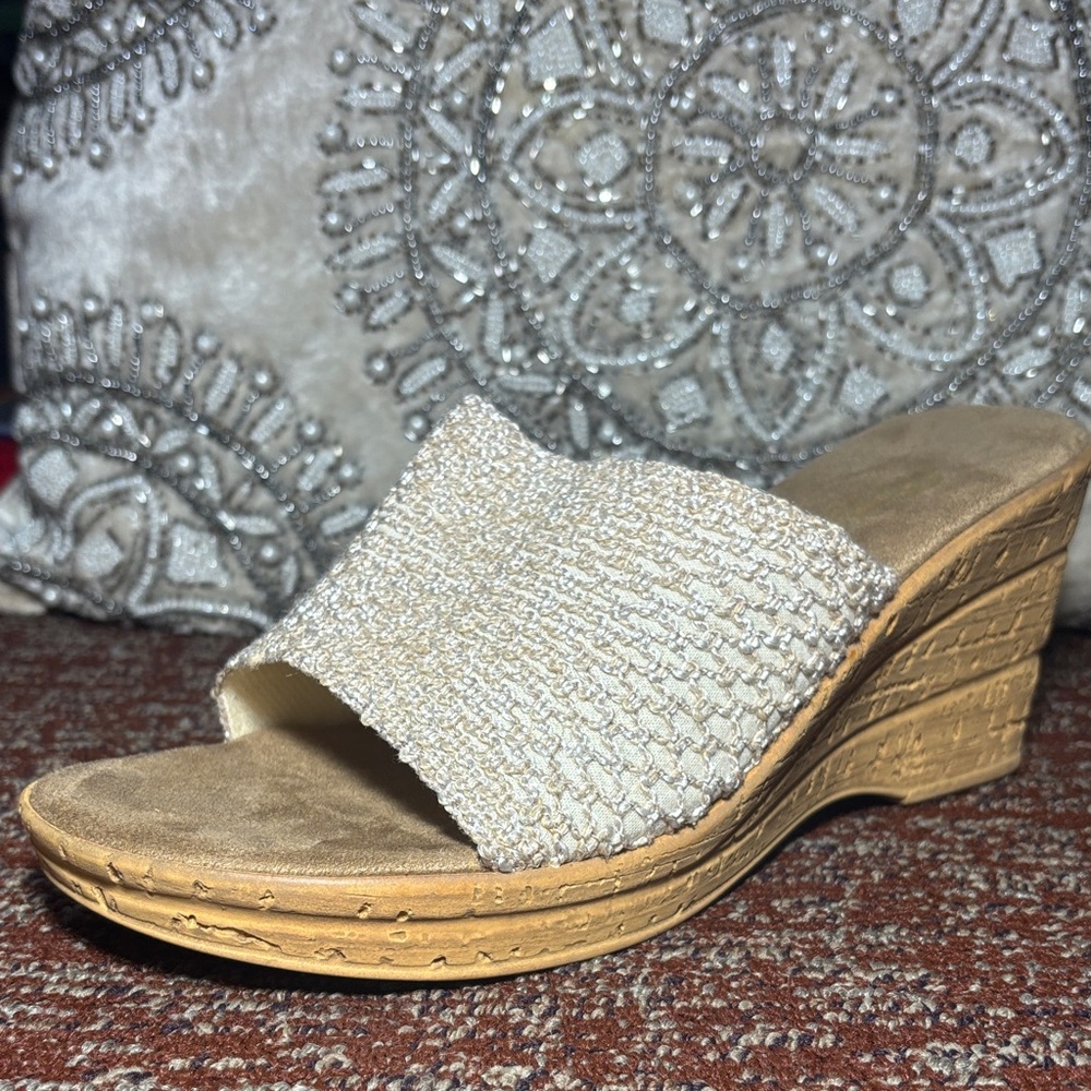 Onex made in Italy platform Elegant Cream Wedge Sandals cork heel beach wedding